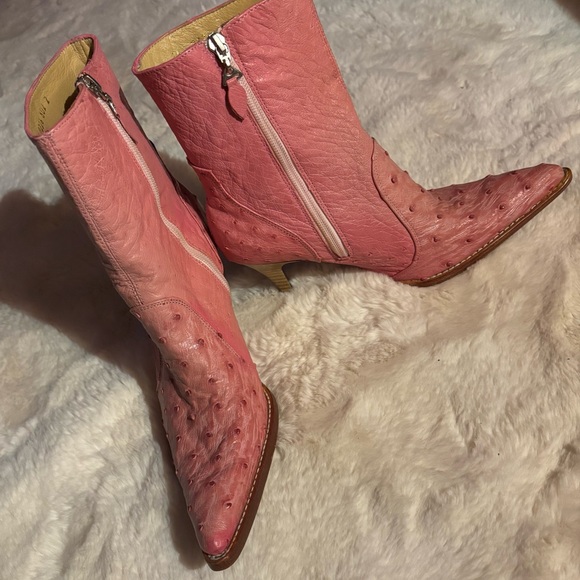 Pink Ostrich Leather Western Cowboy Boots - Picture 3 of 7